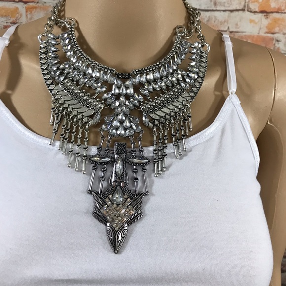 Statement Bib Bohemian Studded Necklace - Picture 2 of 8